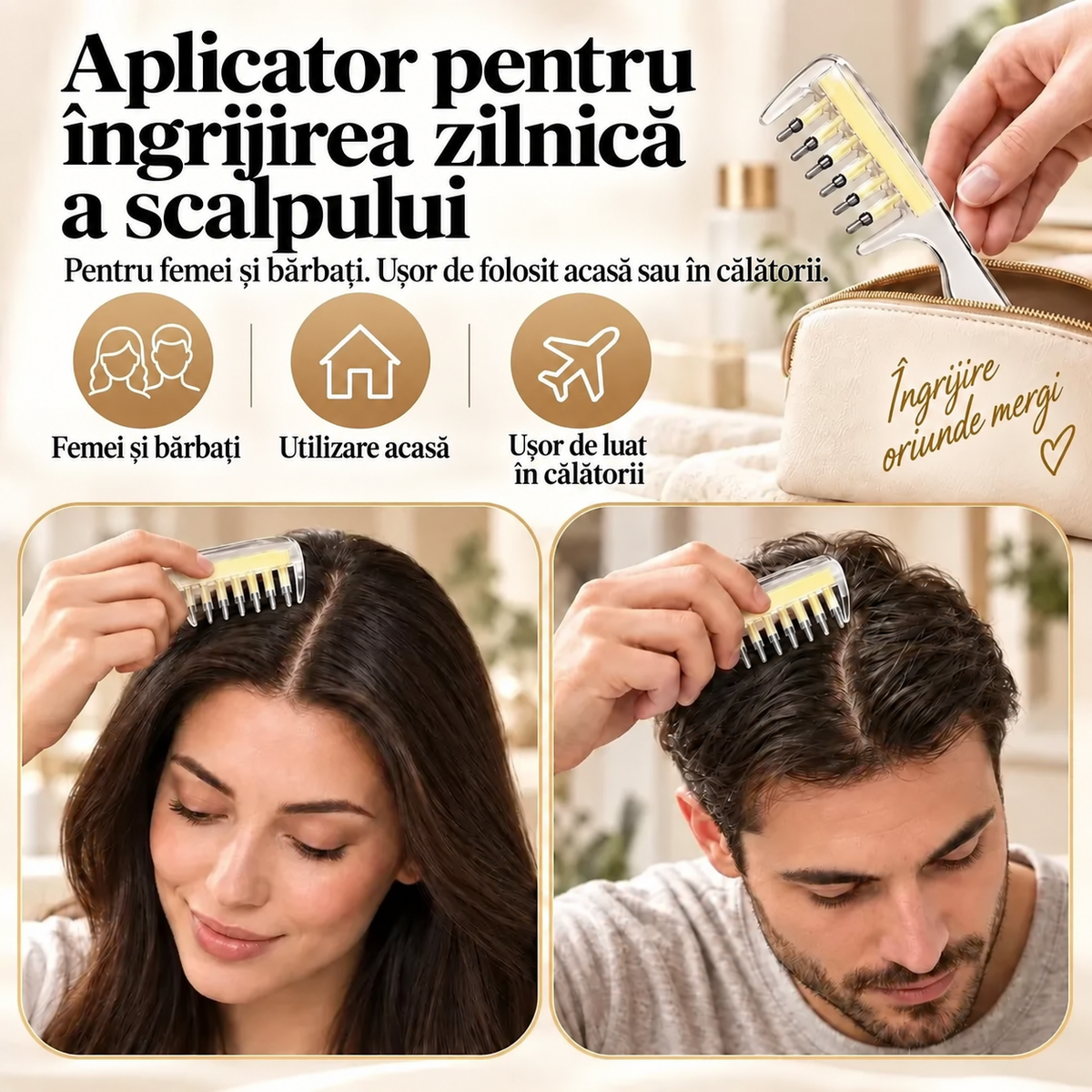 Pieptene Aplicator pentru Păr și Scalp