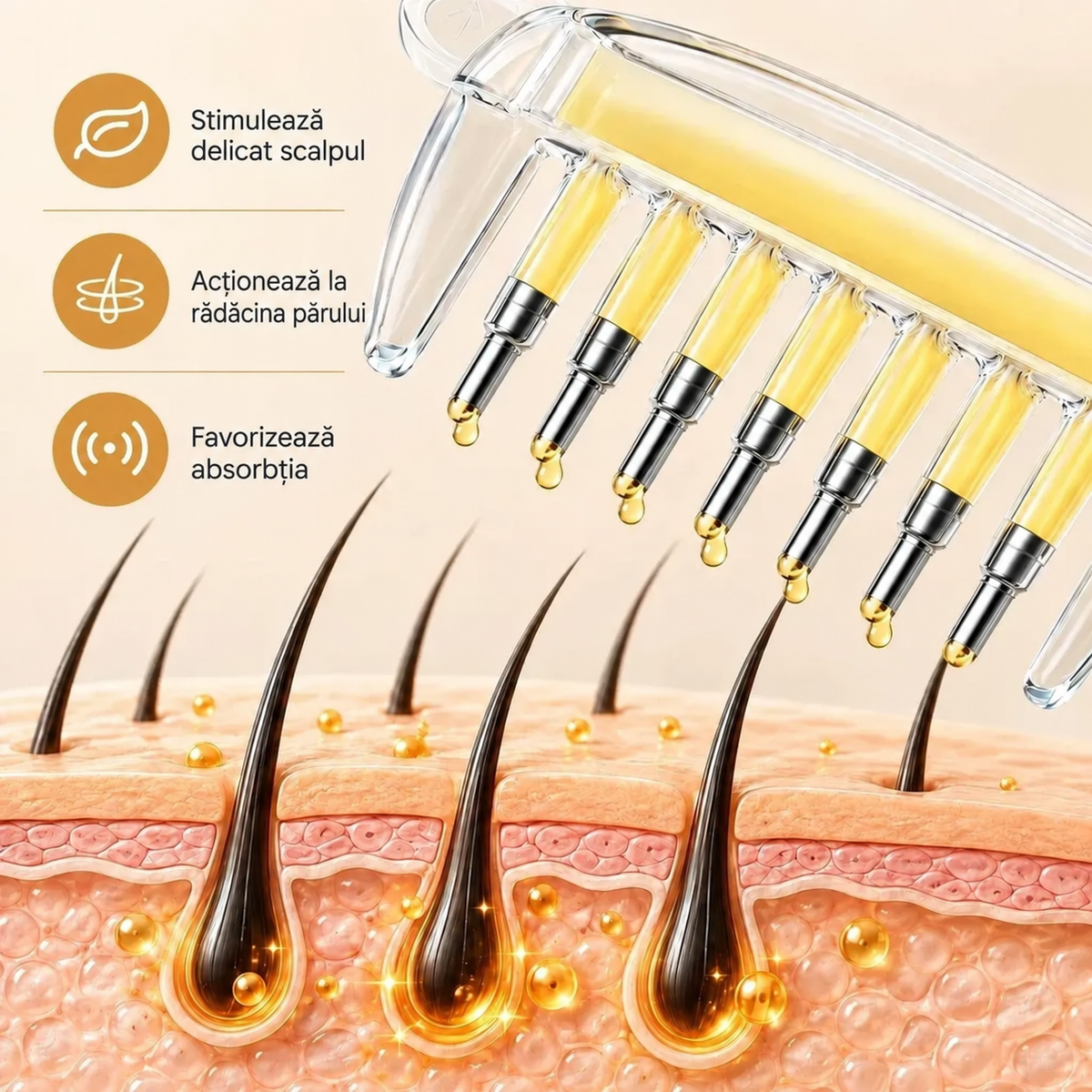 Pieptene Aplicator pentru Păr și Scalp